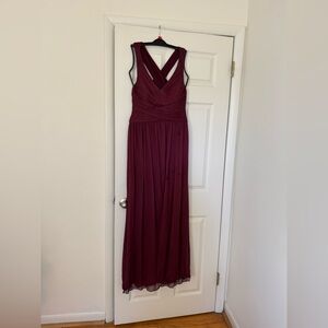 David’s Bridal Bridesmaid Mesh Long Dress with Crisscross Back